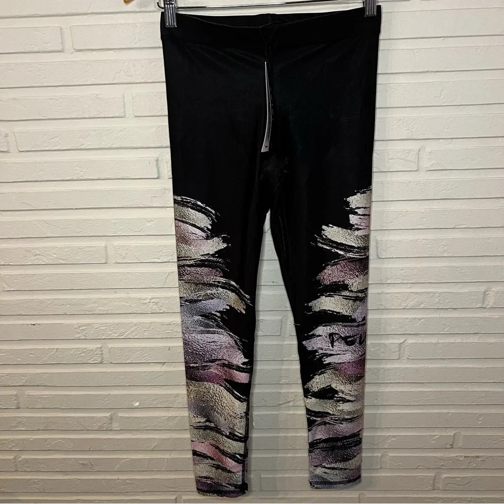 Terez x Peloton Black Colorful Spell Out Athletic Leggings, Women’s Size Small